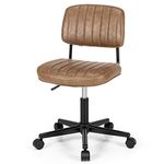 COSTWAY Leisure Home Office Chair, Armless PU Leather Swivel Task Chair, Height Adjustable Rolling Computer Desk Chair for Kids Teens Adults (Brown)