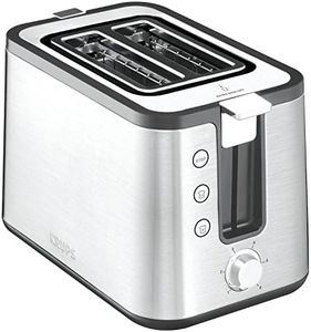 Krups KH442D Control Line Premium Toaster | Edelstahl | 2 kurze Schlitze für 2 Scheiben | Brötchenaufsatz | 6 Bräunungsgrade | 850 W | 23.6 x 32.4 x 20.2 cm | Silber/ Schwarz
