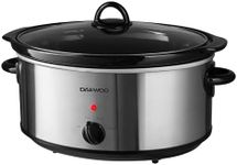 Daewoo SDA1788 6.5L Slow Cooker | Stainless Steel | 3 Heat Settings | Dishwasher Safe Pot & Lid | Power Indicator | Useful Carry Handles | Raised Feet | Manual Temperature Control | 265W, Grey