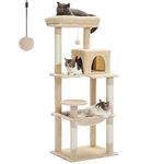 PEQULTI Cat Tree for Large Cats with Metal Frame Big Hammock, Cat Tower for Indoor Cats with 2 Door Condo House, [56.3"=143cm] Multi-Level Cat Shelves with Scratching Posts and Top Perch, Beige