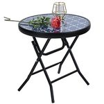 PHI VILLA Folding Side Table, Foldable Coffee Table, Outdoor Garden Table, Small Round Patio Table for Outdoor and Indoor-Blue