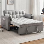 ECHINGLE Sleeper Sofa Bed, 3-in-1 Velvet Pull Out Couch with Armrests, Storage Pockets and 2 Pillows, Adjustable Backrest, Sofa Bed Couch for Living Room, Bedroom(Grey)