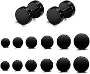 KOMUNJ Earrings, Studs Stainless Steel Ears, Earrings Set, for Women Men Hypoallergenic Stainless Steel Earrings Piercing, Black, 6 pairs, 5-10mm