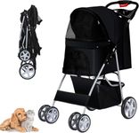 Emily Pets Pet Stroller for Dogs, Cats & Small Animals 4-Wheel Foldable Carrier with Sunshade, Mesh Windows, Cup Holder Portable Travel Stroller for Jogging, Walking – Up to 30 lbs Black