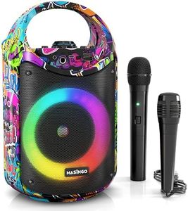 MASINGO Karaoke Machine for Kids and Adults with 1 Wireless Karaoke Microphone and 1 Wired Mic, PA Portable Speaker with LED Lights, Supports TF Card/USB, AUX/MIC in, TWS for Home Party, Burletta C10