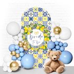 Mediterranean Lemon Bridal Arch Backdrop Stand Cover 4ft Blue Spandex Wedding Arch Cover Backdrop Fabric 2-Sided Round Top Backdrop Covers for Wedding Ceremony Reception Balloon Party Photography