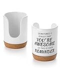 Viosuniu 3oz Printed Ceramic Bathroom Cup Dispenser (Cork Pad), Mouthwash Dixie Cup Holder-Disposable Paper Holder for Rinsing Cups on Bathroom Vanity Countertops (Awesome)