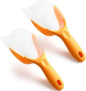 Spring Chef Magnetic Ice Scoop for Freezer Bin - Contoured Translucent Plastic Scoop with Soft Grip Handle - Kitchen Scoopers for Food, Ice Machine, Pet Food, Flour - Popcorn Scooper - 2 Pack - Mango