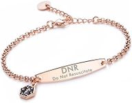 linnalove-Rose Gold Simple Rolo Chain Medical Alert id Bracelet for Women-DNR Do Not Resuscitate Do Not Resuscitate