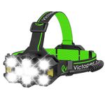 Victoper Rechargeable Head Torch with Upgraded 11 LED, 25,000 Lumen Super Bright Headlamp, 12+12 Modes, Waterproof, Gesture Sensing Hands-Free Light for Camping, Running, Fishing, and Hiking Green