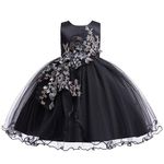 Weileenice Little Girl Dress Black Tulle Wedding Party Lace Bridesmaid Gown Vintage Sequin Girls Princess Formal Pageant Funeral Prom School Dance Ball Gown 8 9 Kids Holiday Birthday Tutu Dresses