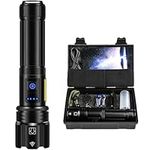 Kicoeoy Flashlight High Lumens Rechargeable, 290000 Lumens Brightest Flashlights, High Powered Handheld Flashlights-7 Modes with COB Light, IPX7 Waterproof Camping Flash Light with Flashlight Bag