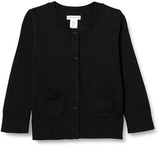 Amazon Essentials Girls' Uniform Slim Fit Cardigan Sweater, Black, Small