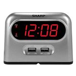 Sharp Digital Alarm Clock with 2 X 2amp USB Charger Ports