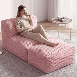 Gosopha Unique Tortoise Pattern Soft Fabric Oversized Bean Bag Lounger Chair, 3-in-1 Sofa with Ottoman, Advanced Memory Foam, No Assembly for Living Room, Dorm, Bedroom(Pink)