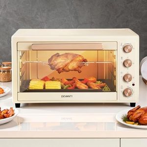 Devanti Convection Oven, 60L Electric Benchtop Ovens Baking Plate Cooking Portable Toaster Grill Home Kitchen Cooker Bakeware Machine, With 4 Tray Built-in Light Stainless Steel Cream