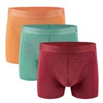 Hunter&Hawks Men's 3 Pack Bamboo Boxers, S-6XL, Soft Antibacterial and Breathable Underwear, Mens Cool Dry Boxer Shorts, Anti Chafing Trunks, Orange, Light Green, Bordeaux, Multicolour, Multipack