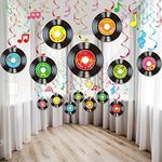 Sumind 30 Pcs 1950's Rock and Roll Music Party Sock Hop Decorations Vinyl Record Note Cutout Wall Decor Sign with Hanging Swirls Ceiling Decor for 50's Theme Rock Music Video DJ Party Supplies 7 Inch