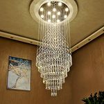 Luxury Large Foyer Chandelier, Modern 12-Lights Round Raindrop Crystal Chandeliers High Ceiling Flush Mount Light Fixtures for Hallway, Entryway, Stairs,Front Entrance D31.5 X H86.7 of CRYSTOP