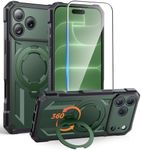 FNTCASE for iPhone 17 Pro-Max Case: [360 Spin Magnetic Ring Kickstand] [Compatible for MagSafe] [Screen Protector] Heavy Duty Military Grade Protection Protective Phone Case with Stand Green