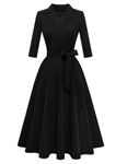 Meetjen Women's Cocktail Dresses 2024 Modest Tea Party Graduation Dress Elegant Long Sleeve Business Dress,Black,2XL