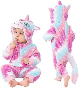 LOLANTA Toddler Girl Halloween Costume, Infant Romper, Baby Fleece Hooded Unicorn Jumpsuit, Cute Colorful Bodysuit (Multicolor, 18-24 Months)