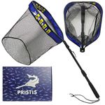 Pristis 20'' Depth Floating Lightweight Fishing Net with Telescopic Pole Handle, Rubber Coat Landing Net Freshwater Saltwater, 39'' Foldable Extendable Dip Net, Boat/Kayak Fish Net for Catch Release