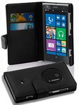 cadorabo Book Case works with Nokia Lumia 1020 in OXID BLACK - with Stand Function and Card Slot made of Structured Faux Leather - Wallet Etui Cover Pouch PU Leather Flip