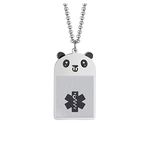 Medical Alert ID Necklace Personalized Teddy Bear Pendant for Daughter Son Custom Stainless Steel Medical ID Dog Tag Emergency Necklace for Women Men 20-28" (Free Engraving)