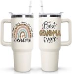 Ceovfoi Grandma Tumbler with handle Lid and Straw, 40 oz Best Grandma Ever Vacuum Insulated Travel Coffee Mug CupTumbler, Mothers Day Gifts for Grandmothe