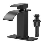 FORIOUS Bathroom Faucet, Black Bathroom Faucet Single Handle Bathroom Sink Faucet, Waterfall Bathroom Faucet with Pop up Drain and Deck Plate (One or 3 Hole), Matte Black