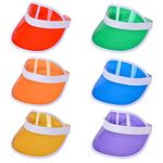 6 pcs Unisex 80s Style Retro Neon Sun Visor Hat, Unisex Sports Neon Sun Visor for Men Women, Plastic Visors Retro Sun Hat for Golf