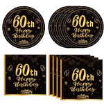 40PCS 60th Birthday Party Decorations 60th Theme Birthday Party Tableware Vintage 1964 Party Supplies 60 Year Old Birthday Party Decorations Plates Napkins Black and Gold Dinnerware Favors for Men