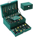 Sisliya Jewellery Box,Jewellery Organiser With 2 Drawers&Lock Three Layers Velvet Jewelry Storage Case With Necklace Hangers Removable Compartment For Rings,Earrings,Necklaces&Bracelets,Multi-Colour