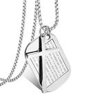 Jstyle Stainless Steel Dog Tags Cross Necklaces for Men Prayer Cross Necklace Military Rolo Chain 3mm 24 Inch, Stainless Steel, stainless steel