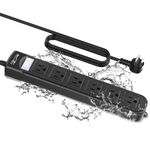 Outdoor Power Bar Waterproof, Weatherproof Surge Protector 6 Outlets, 6 FT Extension Cord, 1875W Overload Protection, Shockproof Outlet, Wall Mountable for Home, Kitchen, Bathroom, Garden, Patio