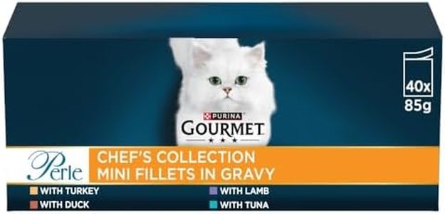 GOURMET Perle Chef's Collection Adult Wet Cat Food Mini Fillets in Gravy Variety Turkey, Tuna, Duck, Lamb 40 x 85g Pouches