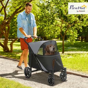 PawHut Foldable Dog Stroller – Black Pet Carrier on Wheels