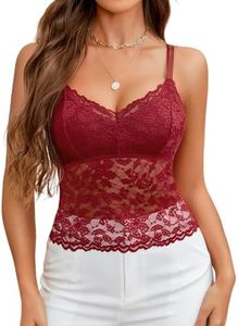 Avidlove Crop Top Femme Sexy Col en V Débardeur Sans Manches Dentelle Débardeurs Fitted Corset Débardeur Basique Camisole Court Été, rouge, XL