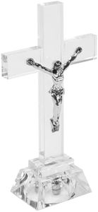 Ciieeo Crystal Standing Cross Decor, Jesus Crucifix Statue Praying Religious Figurine Handmade Glass Holy Cross Jesus Ornament Catholic Display Resin Tabletop Home Decor