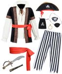 TOGROP 9 PCS Pirate Costume Kids Coat Pants Hat with Accessories Deluxe Set for Party Cosplay 6-7 Years