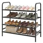 Huhote Shoe Rack 4 Tiers Iron Mesh Freestanding Shoe Organizer Storage Shelf, Storage Rack Space Saving Shoe Stand Black Metal Shoe Shelf Garage Shelving for Entryway, Hallway, Living Room,Closet