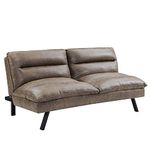 Home Detail Air Leather Sofa Bed with Padded Seat and Backrest Three Seater Sofabed in Brown or Grey Finish (Grey)