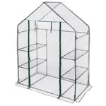Walk-In Greenhouse with Shelves 143x73x195cm – Reinforced PE Cover Portable Outdoor Garden Green House for Plants Tomatoes Seedlings Vegetables – Heavy Duty Mini Grow House (White)