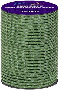 50M Rope, Durable Braided Nylon Reflective 6mm Rope for Outdoor Travel,Hiking,Backpacking and Water Activities(ArmyGreen, 50M)