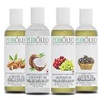 PUROLEO Carrier Oil Gift set- 4 Pcs Large Pack- Coconut Oil- Almond Oil - Castor Oil - Grapeseed Oil - 100% Natural Moisturizing Massage, Face oil, Hair Oil, Body Oil, Baby oil, Birthday Gift pack (4 FL OZ/120 ML)