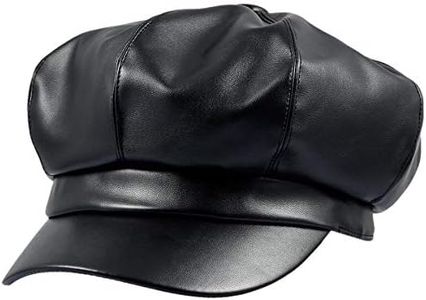 Sportmusies 8 Panels Newsboy Caps for Women, PU Leather Cabbie Painter Hat Gatsby Ivy Beret Cap, Black