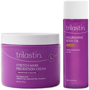 Trilastin Maternity Stretch Mark Prevention Cream (4oz) Bundle with Nourishing Body Oil (3.4oz) | Pregnancy Must-Have | Gift for First-time Moms | Hypoallergenic Postpartum Skincare | 1 Month Supply