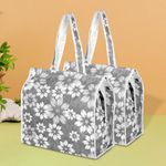 Kuber Industries Shopping Storage Bag | Waterproof Grocery Handbag | Grocery Shopping Bag | Vegetable Handle Bag | Reusable Vegetable Bag | Chain Tote Bags | Flower Quilted | Pack of 2 | Gray