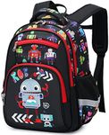 Moonmo Kids Backpack Boys,School Backpacks for Boys Elementary Students,boys school backpack with compartments for 5+, Black Robot, Large, Custom